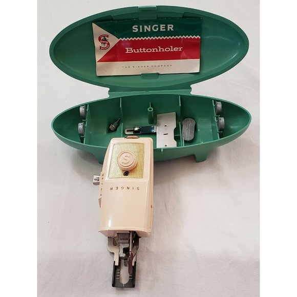 Vintage 1960s Singer Buttonholer Sewing Attachment With Green Case - Picture 3 of 7